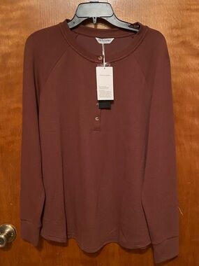 NWT Brown Waffle Knit Henley Top